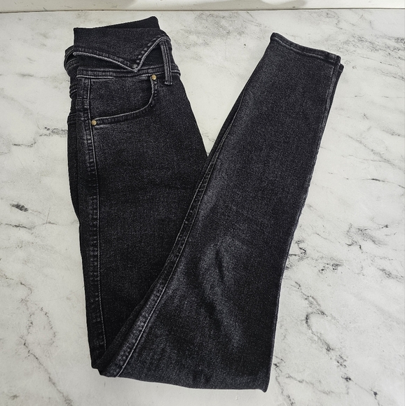 MOTHER The Swooner Exposed Snap Ankle High Rise Skinny Black Jeans 24 Preowned - Picture 4 of 11